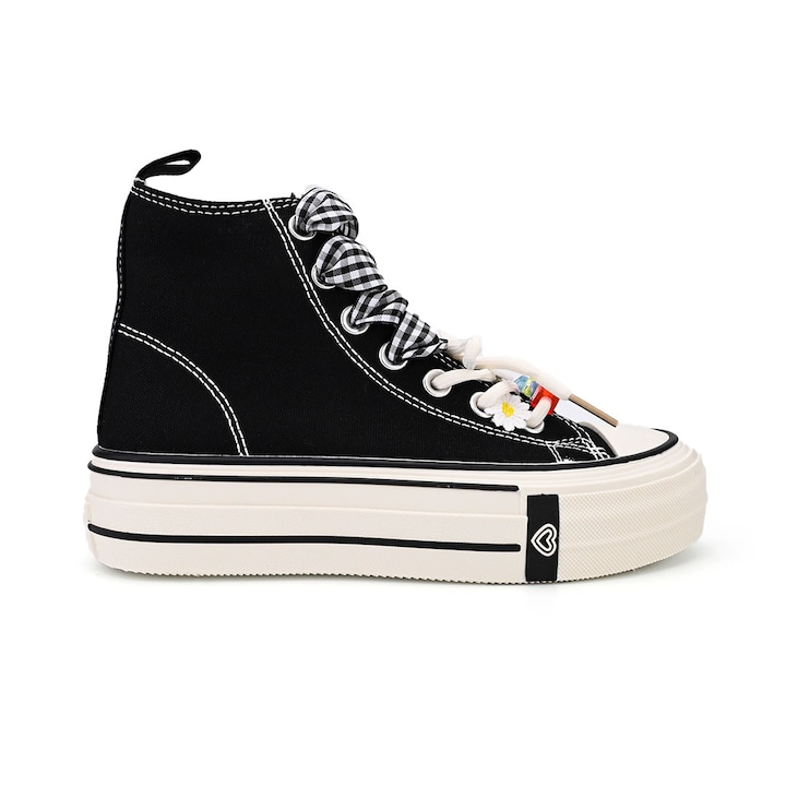 Tenisi inalti de dama, cu talpa flatform, TD1279, Negru