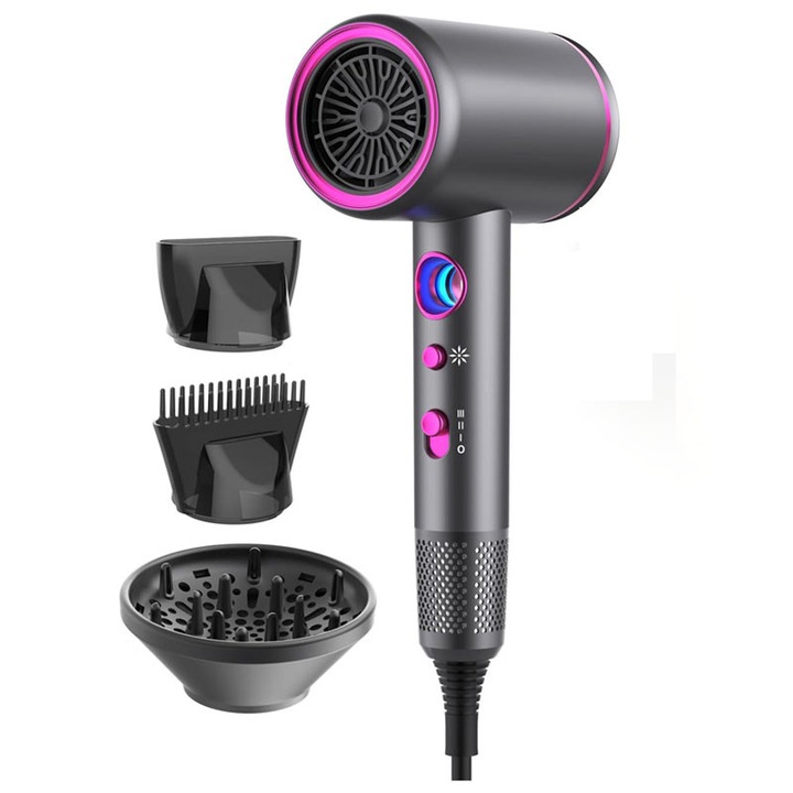 Сешоар Omelivon, 1875W, йонен, LED, сребрист, 3 аксесоара