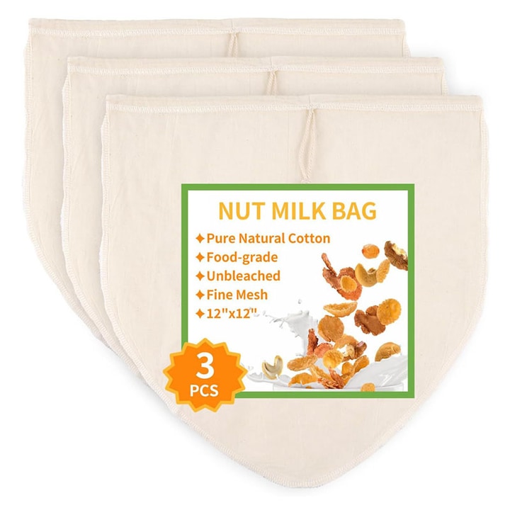 BOMSTOM Szűrőzsák Élelmiszerekhez, Extra Finom Szűrő Élelmiszer Folyadékokhoz, Méret 12 x 12 hüvelyk, Fehér