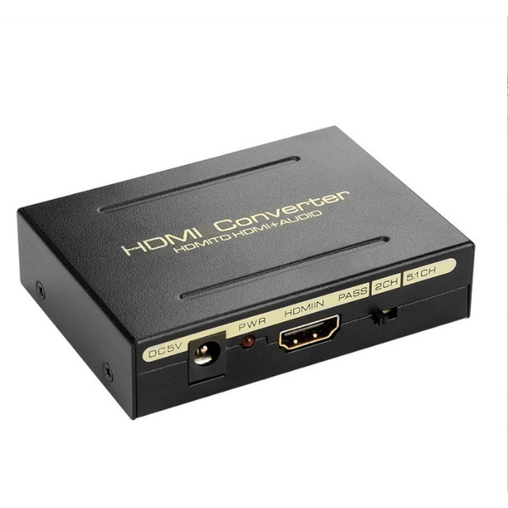 HDMI audio elosztó, AjieQAQ 4K HDMI – HDMI + AUDIO + SPDIF + R/L jelátalakító, tápegység