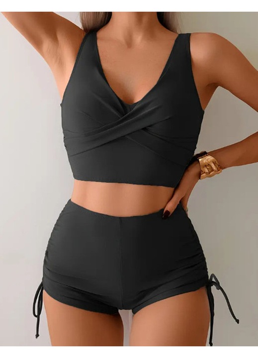 Costum de baie dama 2 piese, Talie inalta, Negru