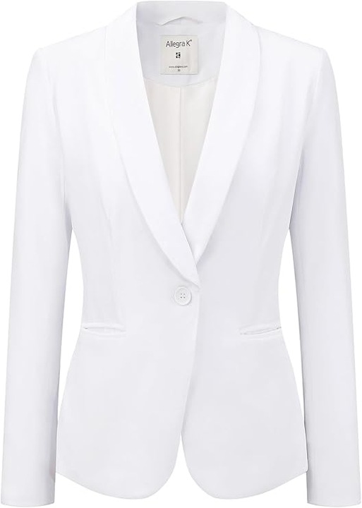 Sacou dama elegant catifelat – croiala clasica, cu rever sal, un nasture si buzunare, ideal pentru birou, petreceri sau evenimente speciale, Alb, Alb