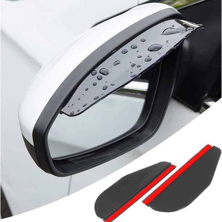 Set 2 Aparatori Oglinzi Auto, RainGuard Aero Line by FONIX, Anti Ploaie, Anti Noroi, Usor de Montat, Material ABS de Inalta Calitate, Design Universal, Imbunatateste Siguranta la Volan, Impiedica Depunerea de Zapada, Negru Lucios
