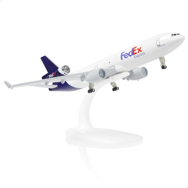 MD-11 FedEx repülőgép modell, Cootway®, állvánnyal, 1:300 méretarány, 20cm, Fém, Fehér
