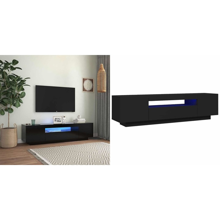 Comoda TV cu lumini LED, negru, 160x35x40 cm