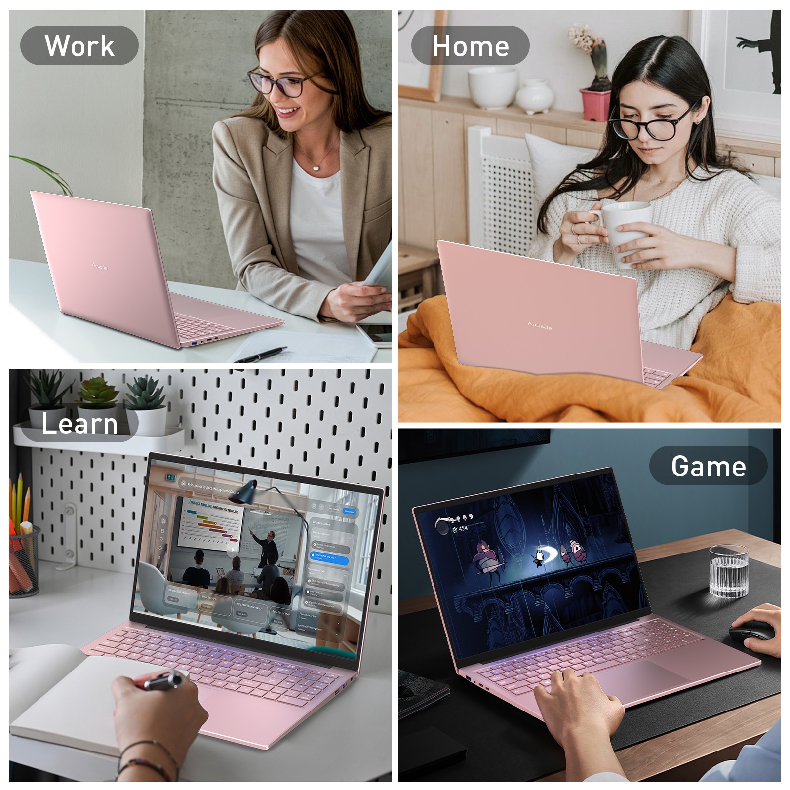 Laptop Auusda, Procesor Intel Corel i3 1000NG4 (pana la 3.2 GHz),, 16GB, SSD 1TB, Roz, 16" FHD, Windows 11 Pro, Intel Iris Plus Graphics, Roz