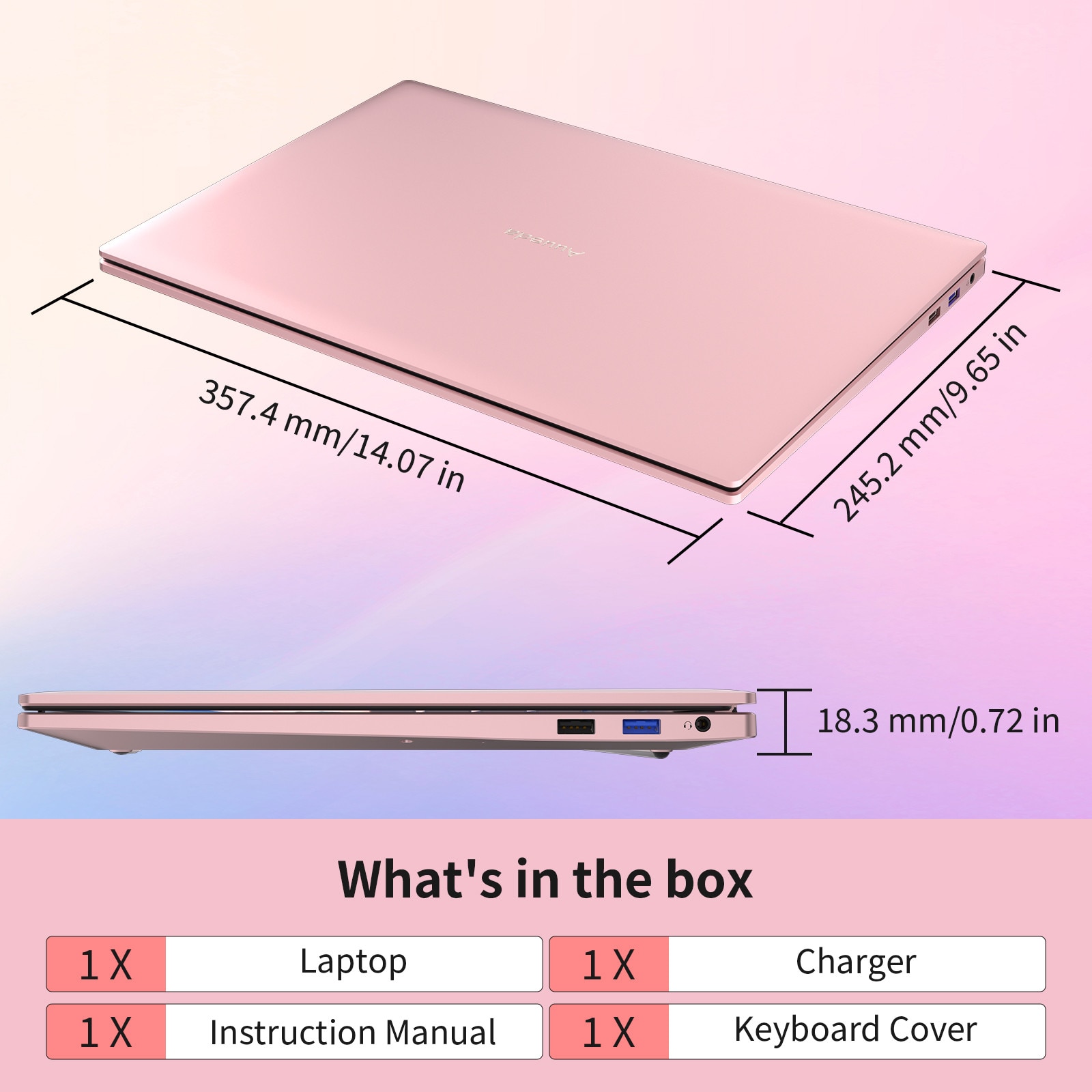 Laptop Auusda, Procesor Intel Corel i3 1000NG4 (pana la 3.2 GHz),, 16GB, SSD 1TB, Roz, 16" FHD, Windows 11 Pro, Intel Iris Plus Graphics, Roz