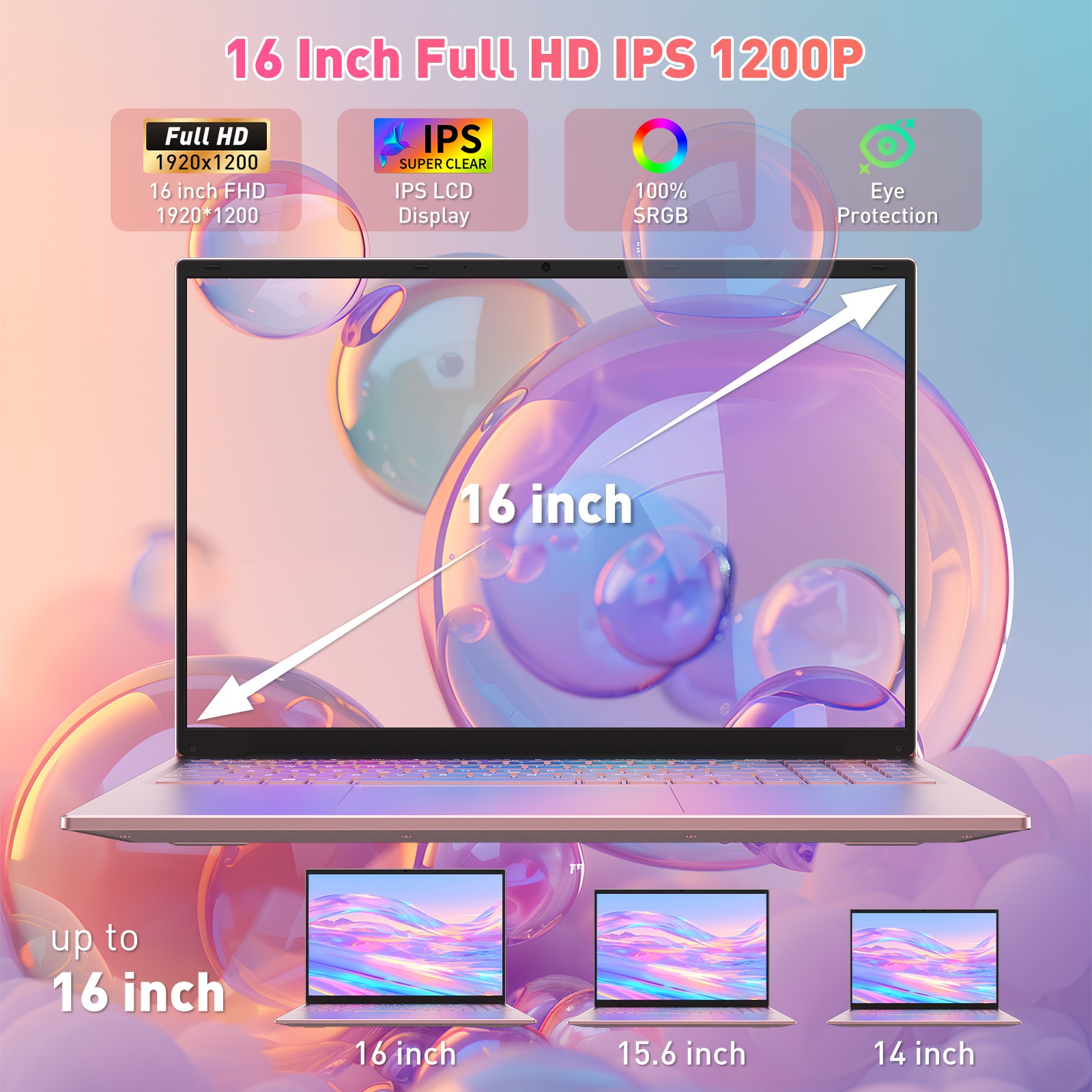 Laptop Auusda, Procesor Intel Corel i3 1000NG4 (pana la 3.2 GHz),, 16GB, SSD 1TB, Roz, 16" FHD, Windows 11 Pro, Intel Iris Plus Graphics, Roz