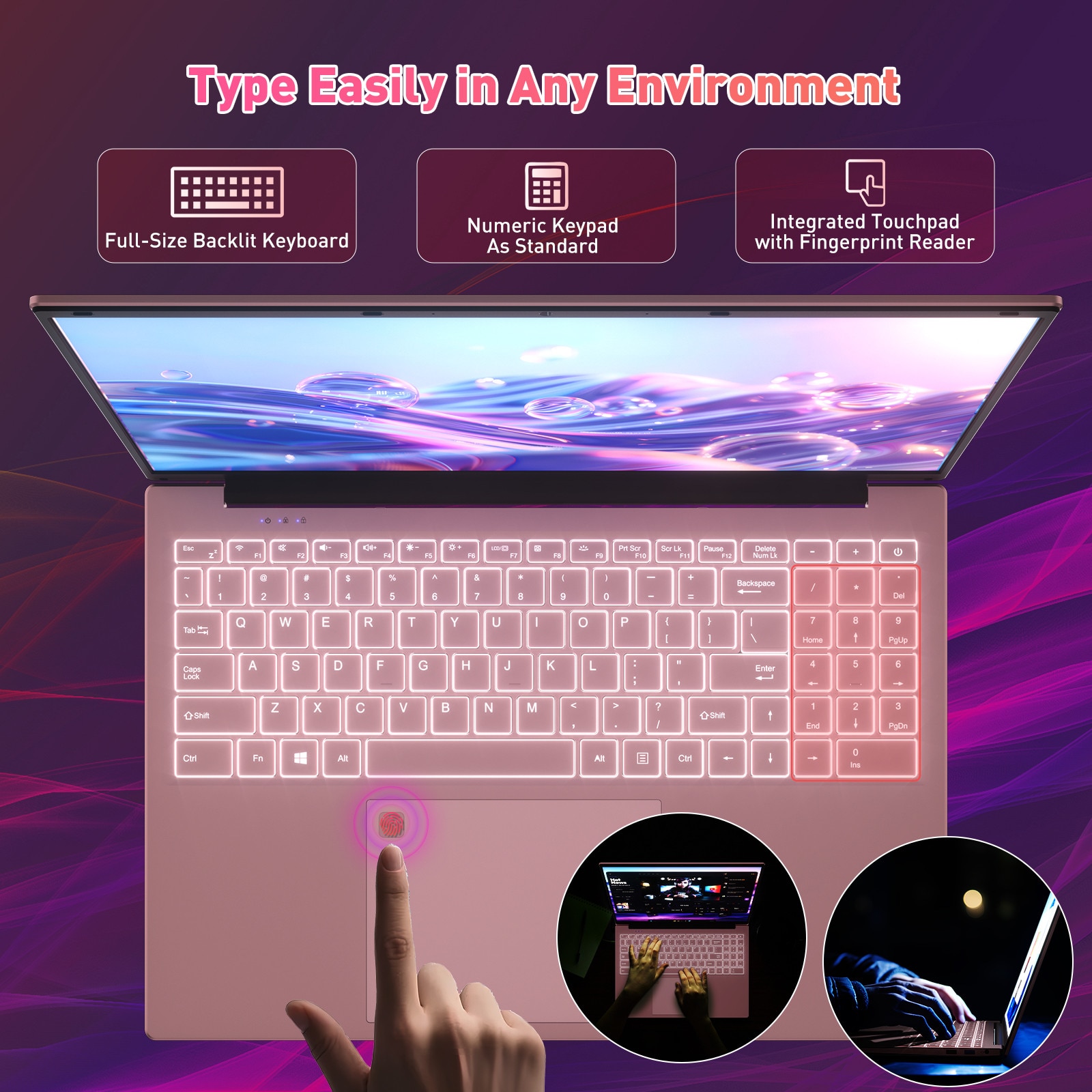 Laptop Auusda, Procesor Intel Corel i3 1000NG4 (pana la 3.2 GHz),, 16GB, SSD 1TB, Roz, 16" FHD, Windows 11 Pro, Intel Iris Plus Graphics, Roz