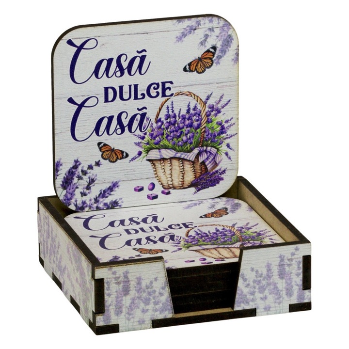 Set suport pahare model Casa DULCE Casa lavanda, MDF, 6 buc, 8 x 8 cm, OnemisFlot
