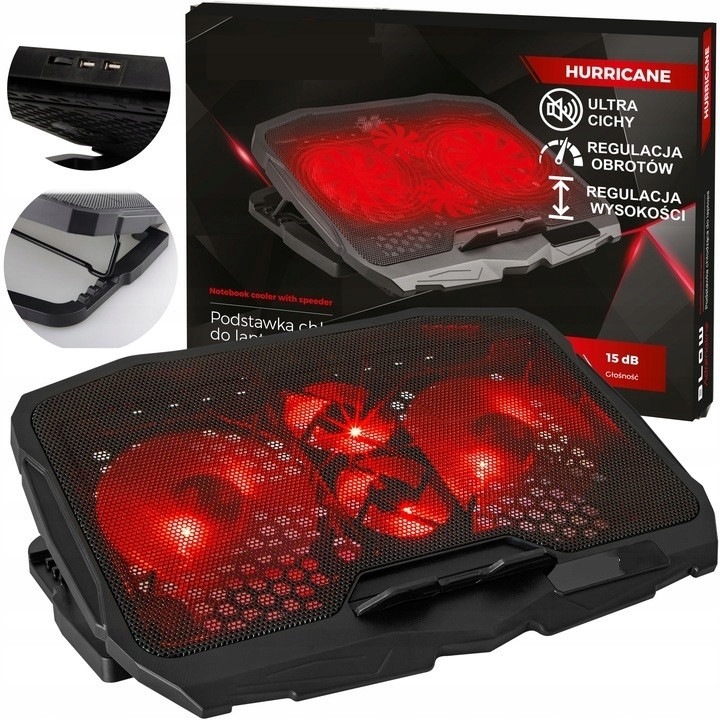 Cooler pentru laptop, 12-17 inch, 4 ventilatoare, negru, 390x280x30mm