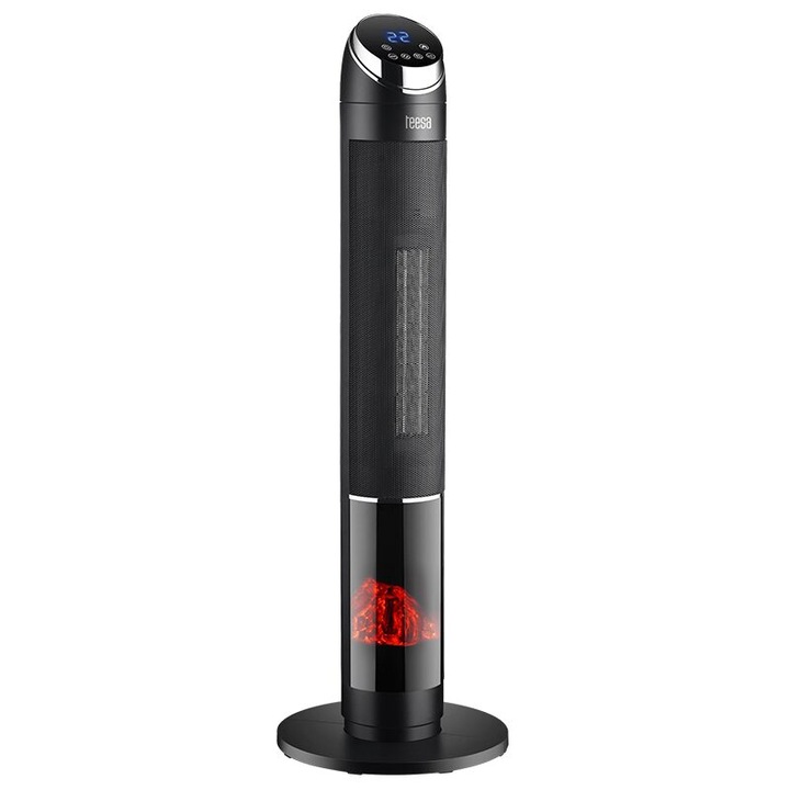 Aeroterma turn, Efect flacara, 1000 W / 2000 W, Telecomanda, Negru, Oscilatie automata