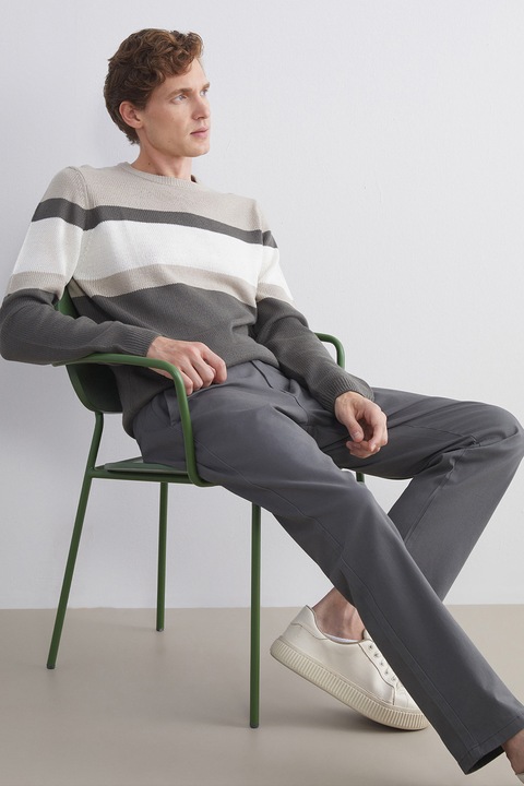 LC WAIKIKI, Pulover colorblock cu decolteu rotund, Maro taupe deschis/Grej/Gri inchis