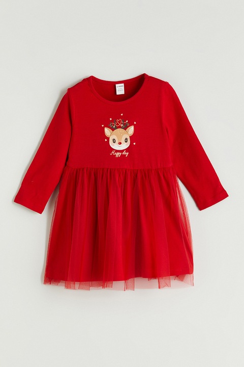 LC WAIKIKI, Rochie cu tematica de Craciun, Rosu/Maro deschis