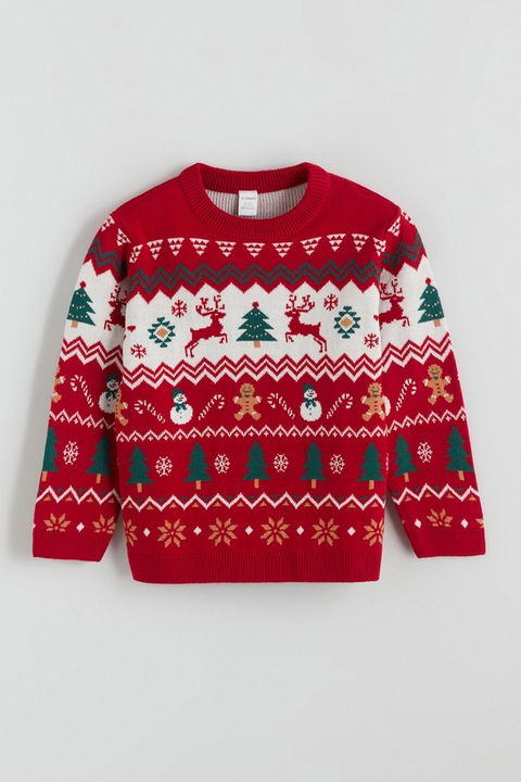 LC WAIKIKI, Pulover cu model de Craciun, Rosu/Alb/Verde