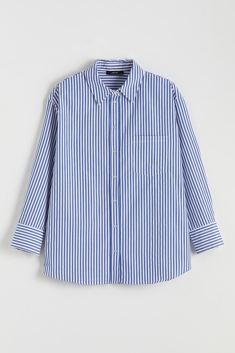 LC WAIKIKI, Camasa supradimensionata cu model cu dungi discrete, Alb/Albastru, L