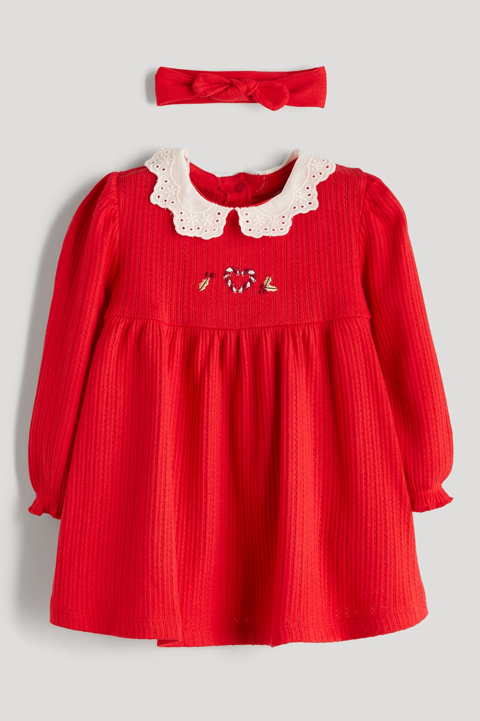 LC WAIKIKI, Rochie evazata cu maneci lungi si tematica de Craciun, Rosu, Alb, 62-68 CM