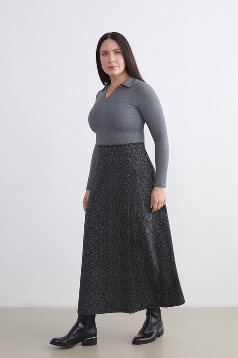 LC WAIKIKI, Fusta midi dreapta, Negru/Gri