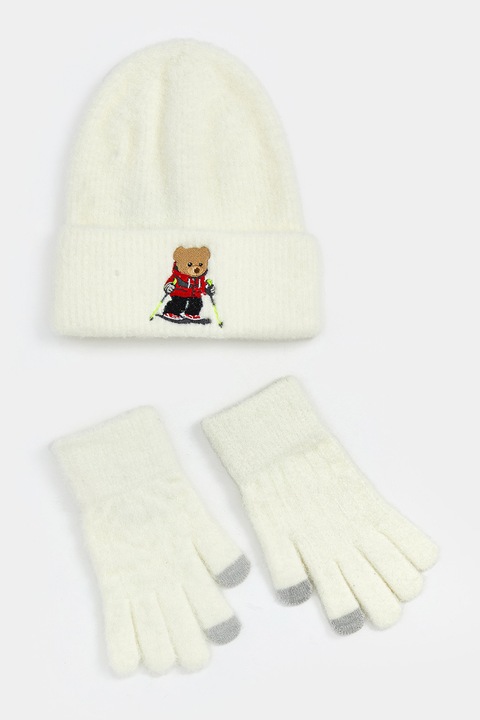 LC WAIKIKI, Set de caciula si manusi compatibile cu ecranul tactil, Crem