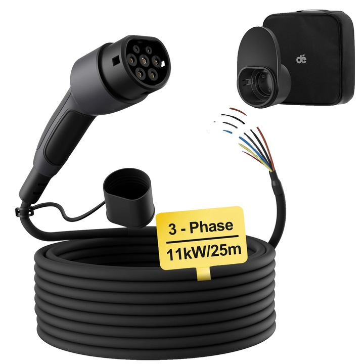Cablu de incarcare, 11kW, 25m, compatibilitate Type 2, material PUR, rezistent la intemperii