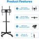 Stand Mobil de Televizor, Piduules, cu Roti Pivotante la 360°, Reglabil, 26-55 Inch, Negru