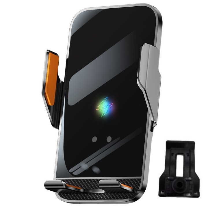 VELTROVA autós telefontartó vezeték nélküli töltéssel 15W, dedikált rögzítés SKODA FABIA (2015-2021) modellekhez, automata érzékelő, 360°-os forgatás, stabil rögzítés a műszerfalra csíptetéssel