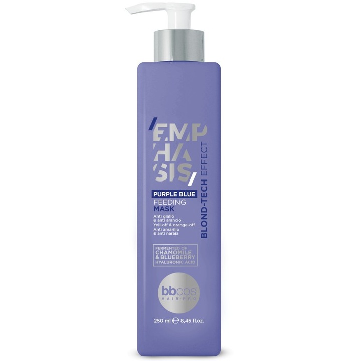 BBCOS Emphasis Blond Tech Purple Blue Mask Masca nuantatoare albastru violet pentru par blond 250ml