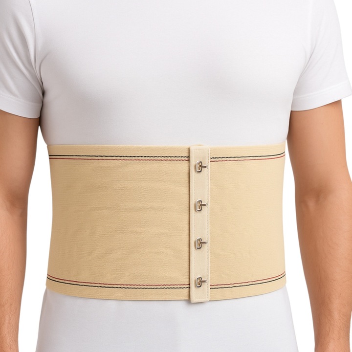 Centura Medicala Lombara Abdominala Elastica cu Copci, Sustine Zona Lombara si Postoperator, Marimea XXL (Circumferinta 95–120 cm), Bej, Dimensiune 87 x 23 cm