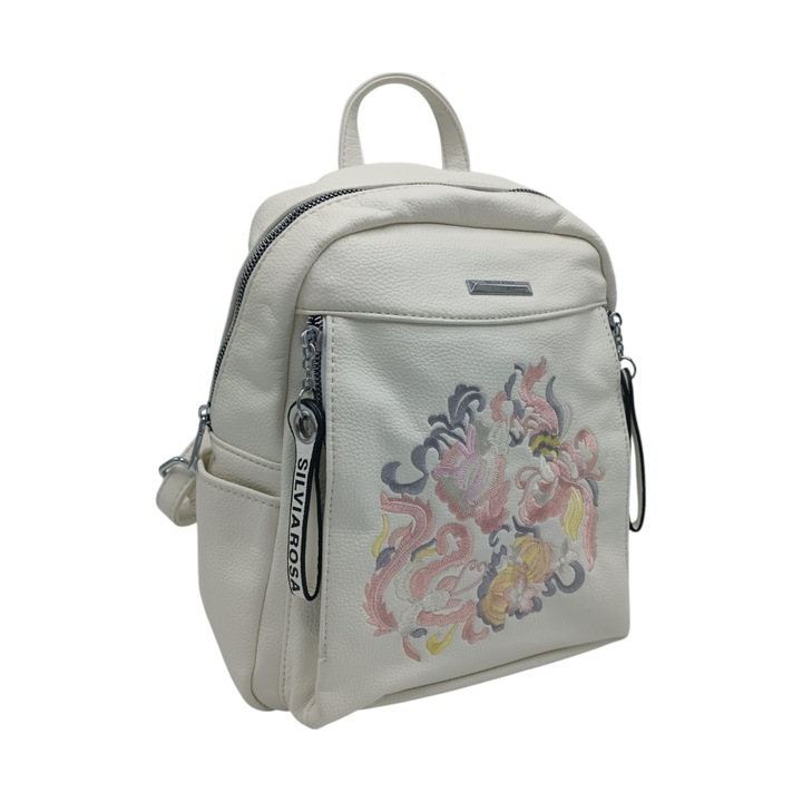 Дамска раница Silvia Rosa SR-6028, 30 x 26 x 14 см, цвят Бял