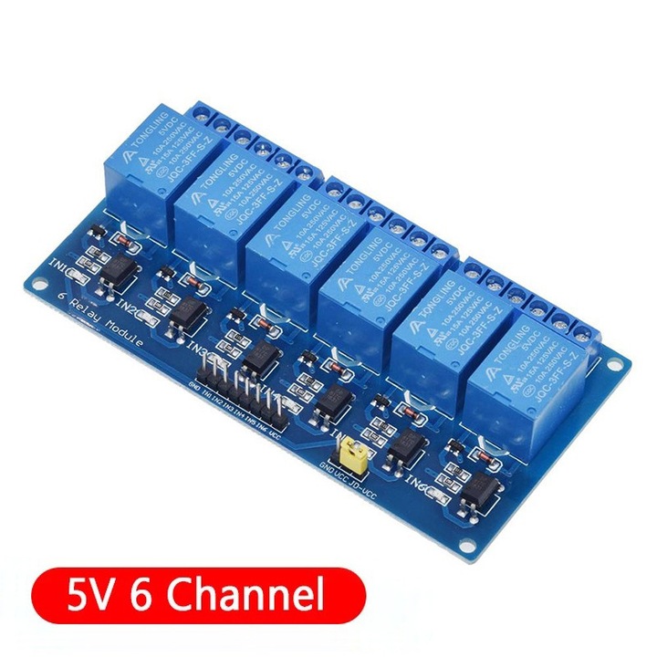Modul releu cu 6 canale 5V cu optocuplor pentru Arduino, 10A/250V AC