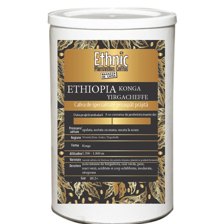 Cafea prajita boabe, Ethiopia Konga Yirgacheffe, Ethnic Plantation Coffee, 400g cutie