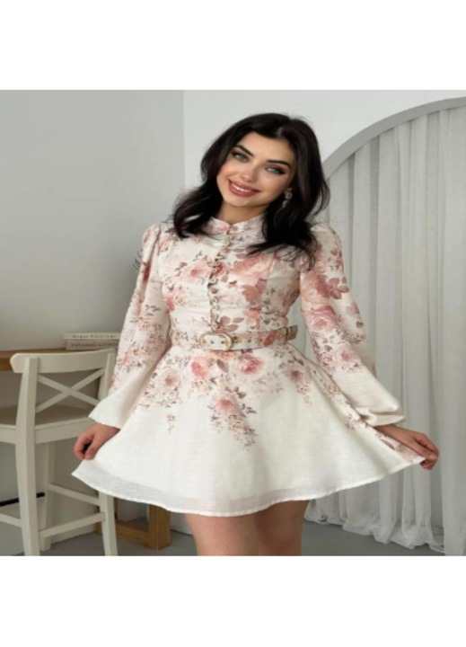 Rochie florala Etika Simsor, cordon in talie, 95% bumbac, marime disponibilă