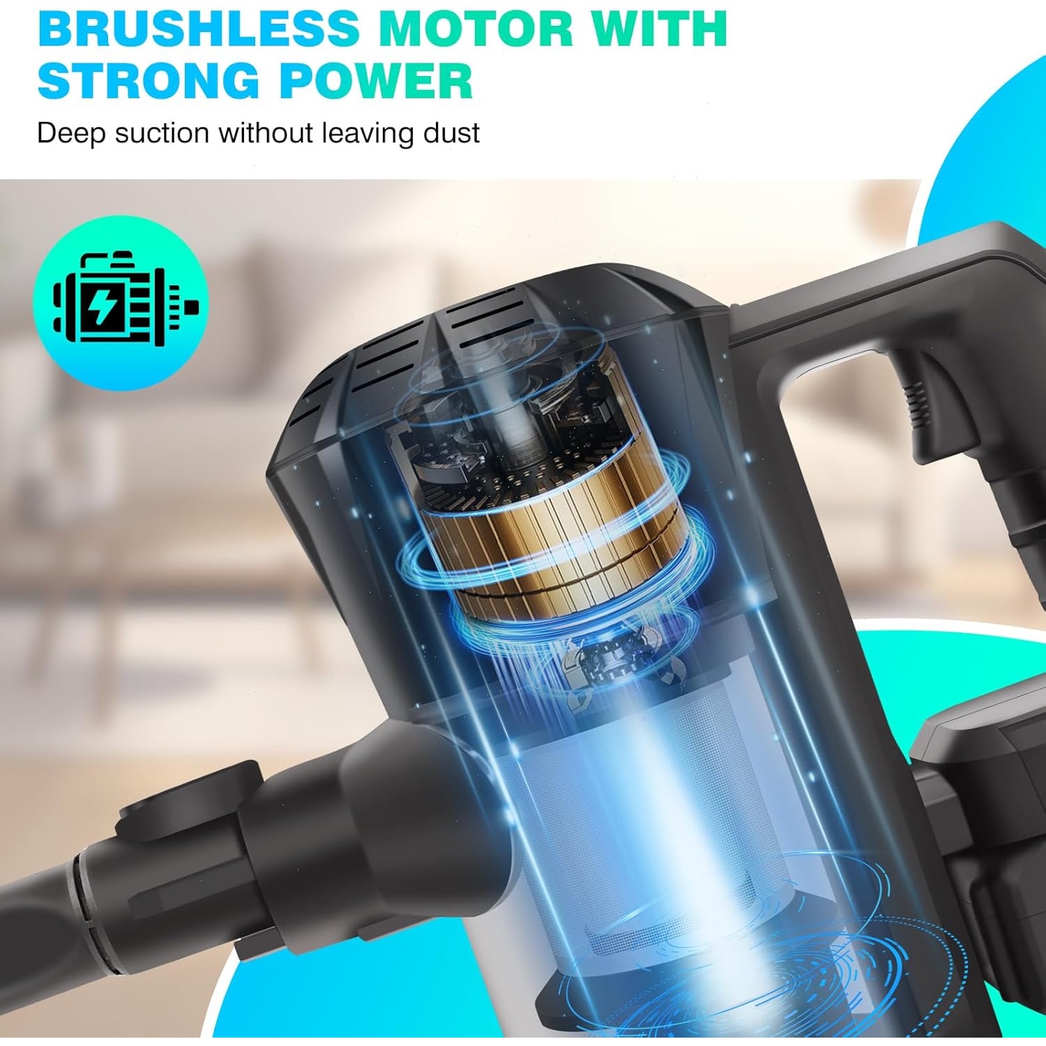 Aspirator vertical fără fir Bedee, 6 în 1, perie LED, negru, 106,5cm