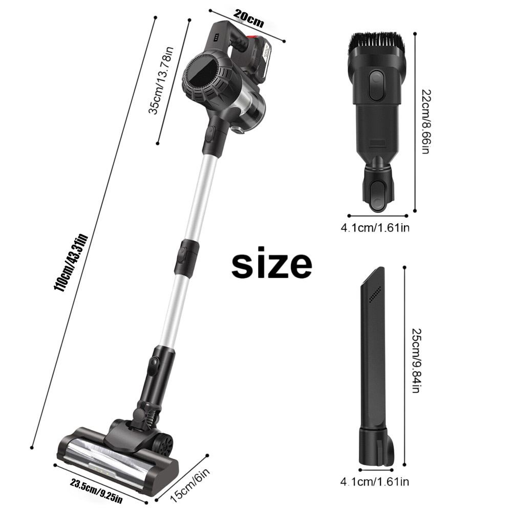 Aspirator vertical fără fir Bedee, 6 în 1, perie LED, negru, 106,5cm