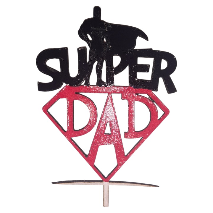 Topper pentru tort Super DAD, din MDF lacuit si vopsit manual, ideal pentru petreceri, 15x20cm