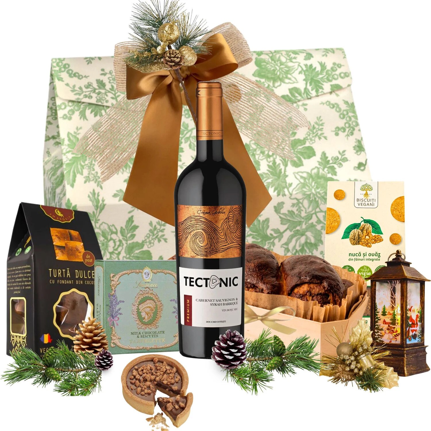 Set cadou Crăciun, House of Gifts, vin roșu Tectonic 700 ml, turtă