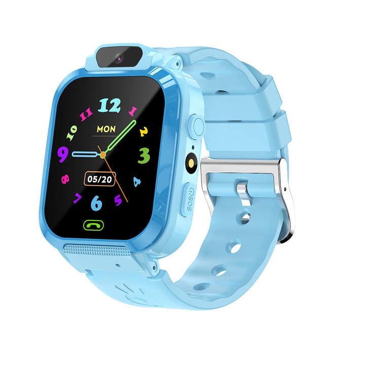 Ceas smartwatch GPS copii，LT11, cu GPS prin lbs si functie telefon, localizare camera foto, monitorizare spion, display touchsreen color, buton SOS, buton apel lateral, albastru