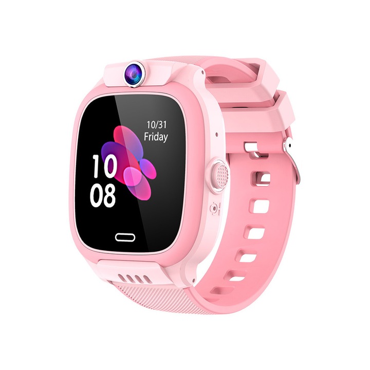 Смарт часовник GPS за деца，Y31, с GPS чрез LBS и 4G функция телефон, видео разговор，локализация, камера, шпионски мониторинг, цветен тъчскрийн дисплей 1.44 инча, SOS бутон, страничен бутон за повикване, розов