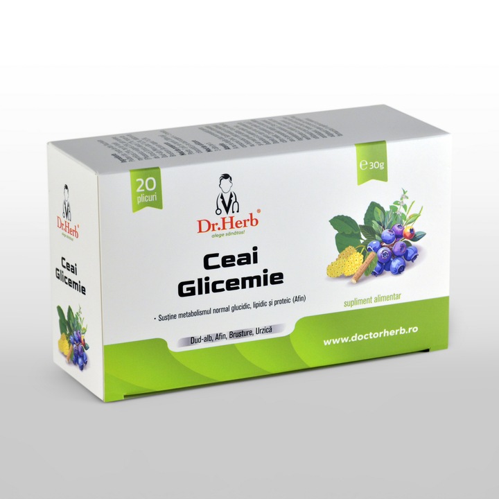 Ceai Dr.Herb Glicemie (Afin) set 20 plicuri, aroma afine, 50g