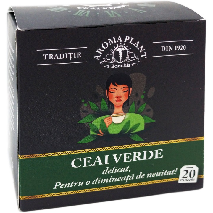 Ceai Verde (Camellia sinensis), 100% natural fara aditivi sau pesticide, plic dublu, 20doze, Fitoterapeut Bonchis
