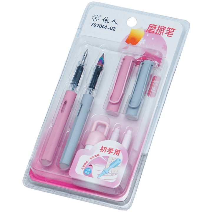 Set 2 stilouri, Adison, roz-gri, cu 2 rezerve și dispozitiv de curățare, 14cm