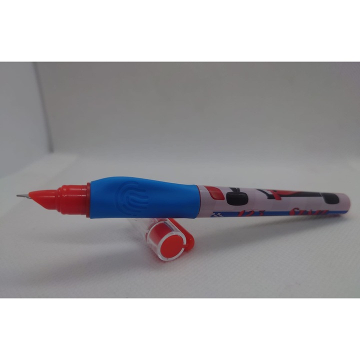 Stilou Ecada albastru, penita ascunsa din iridiu tip F, grip cauciucat, 140x14mm