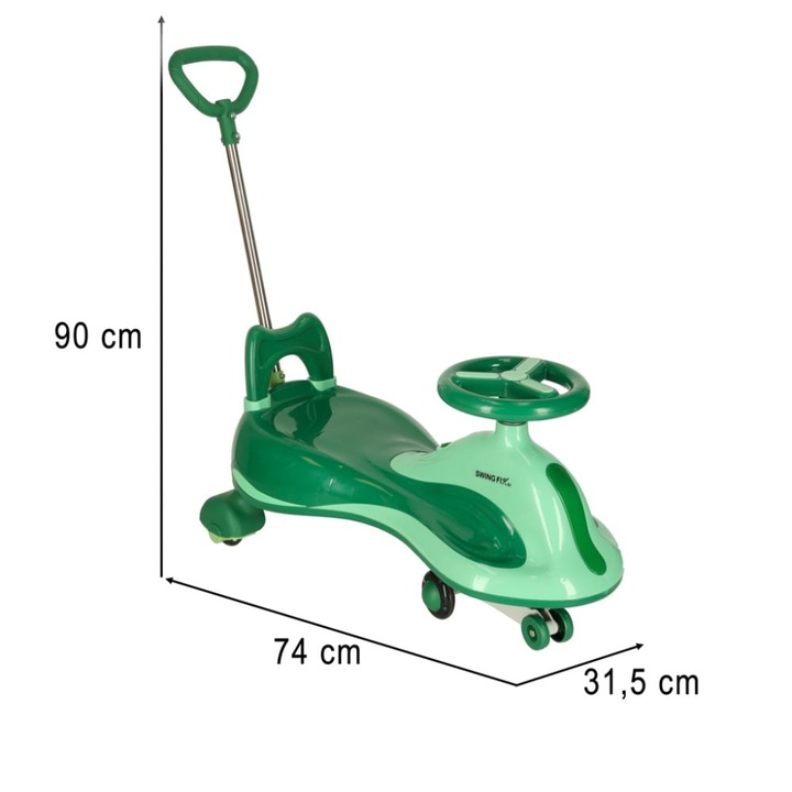 Masinuta pentru copii, fara pedale, maner ghidare, greutate maxima suportata 100 kg, 90 x 74 x 31.5 cm, verde, Dactylion®