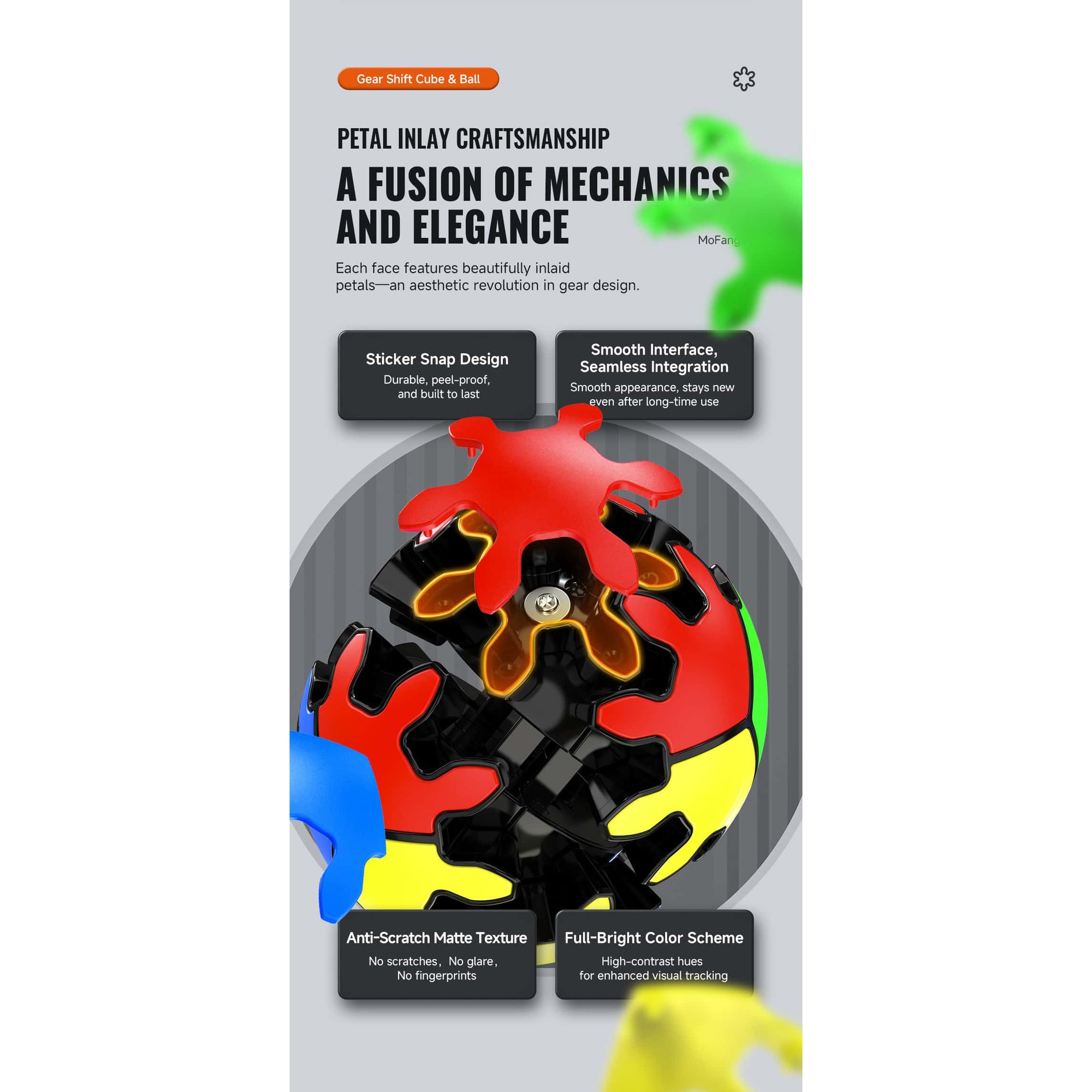 Cub inteligent QY TOYS Gear Ball 2x2x2, multicolor, pentru 4 ani