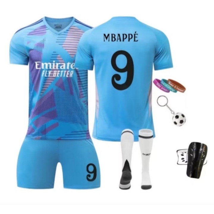 Спортна екипировка за деца, футболна фланелка на Реал Мадрид Мбапе 9, ANUTETOUNI ®， Сезон 2025/2026, полиестерни влакна, Син