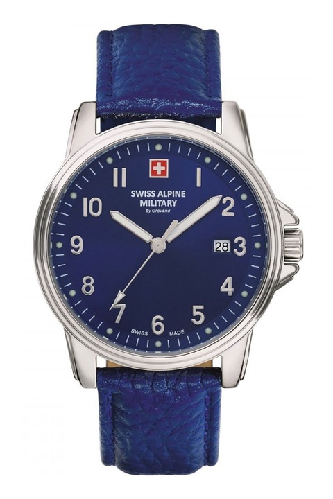 Swiss Alpine Military, Bőrszjas kvarc karóra, Ezüstszín, Királykék