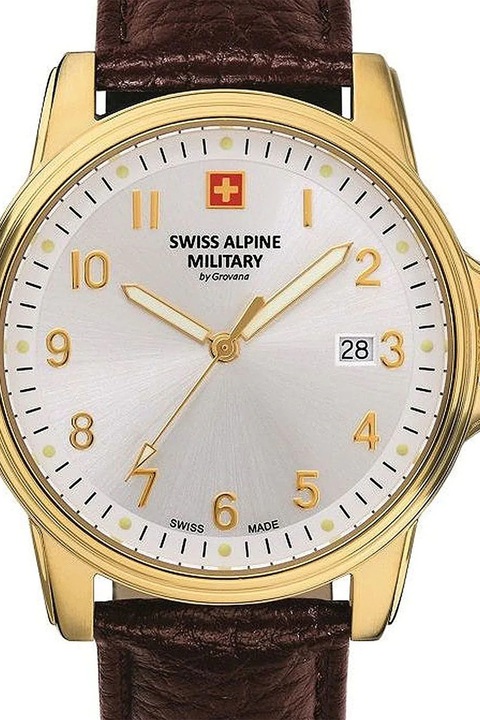 Swiss Alpine Military, Кварцов часовник с кожена каишка, Златист, Канела