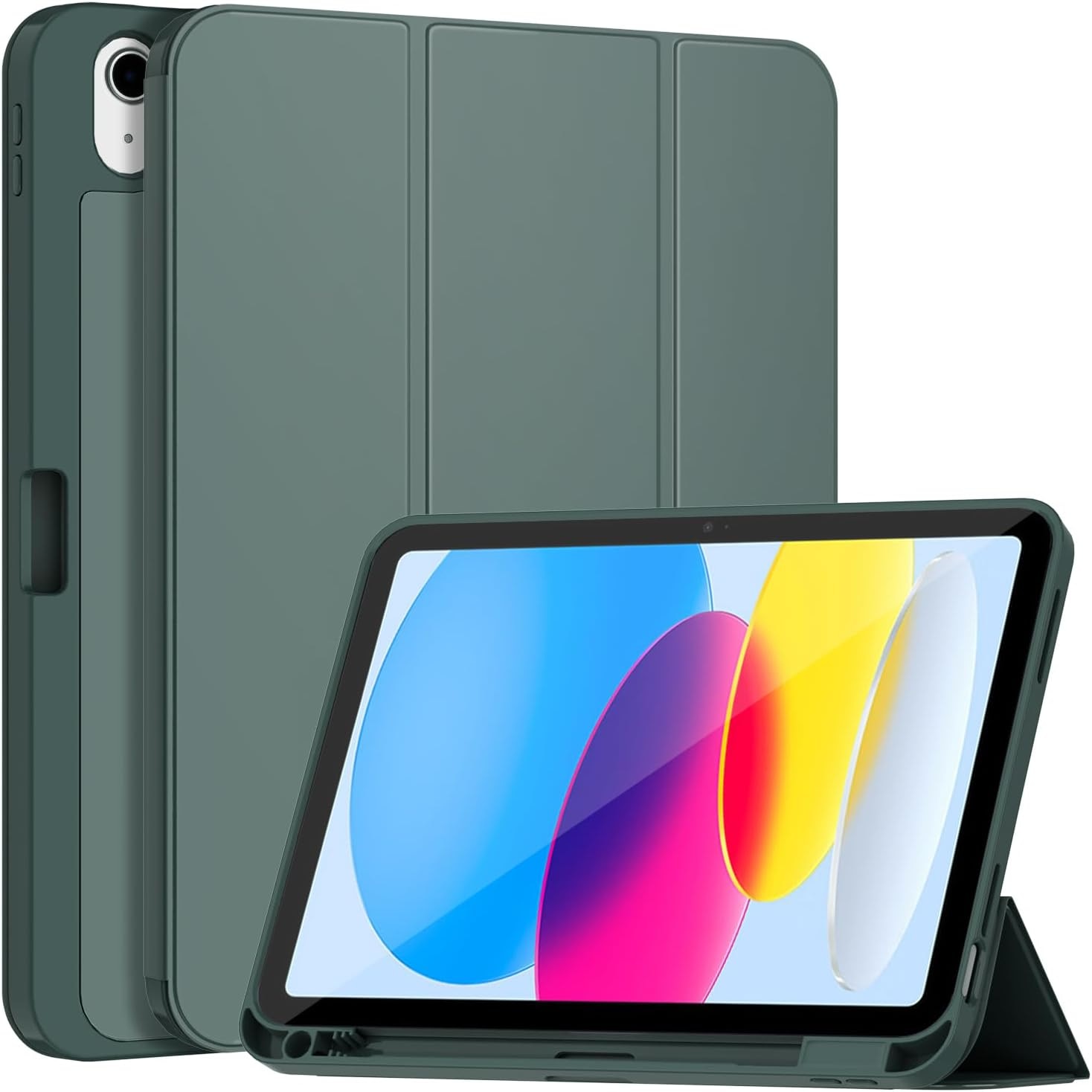 Husa tableta pentru iPad 10 10, 9 inchi, model 2022, carcasa spate moale TPU cu suport si pliere tripla