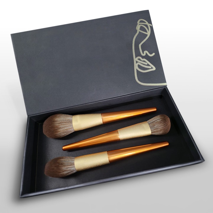 Set Pensule Mari PROFESIONALE, Aurii, machiaj fata – 3 bucati