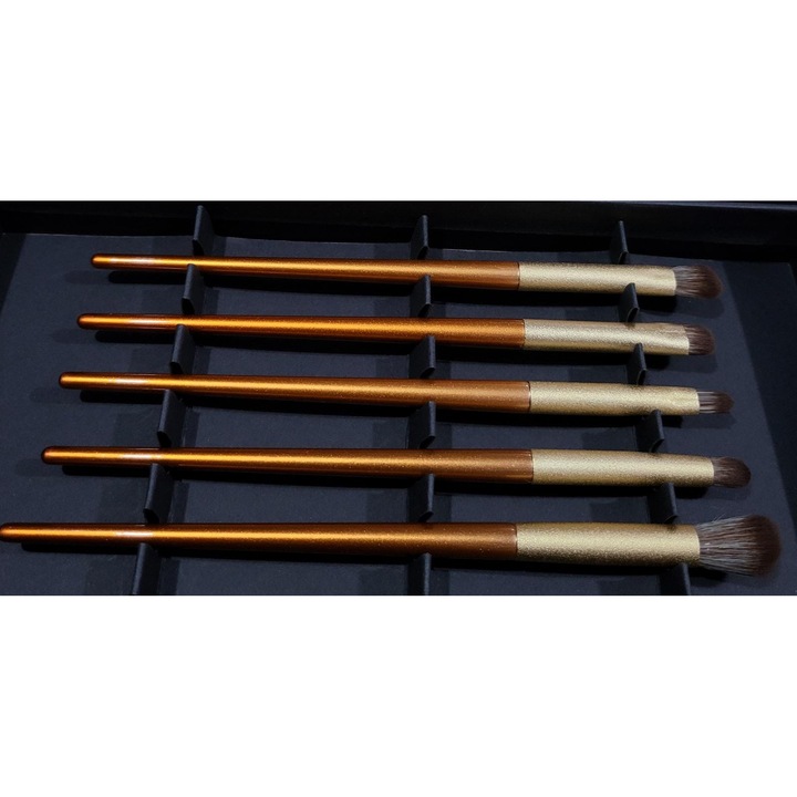 Set Pensule Mici PROFESIONALE, aurii, machiaj ochi – 5 bucati
